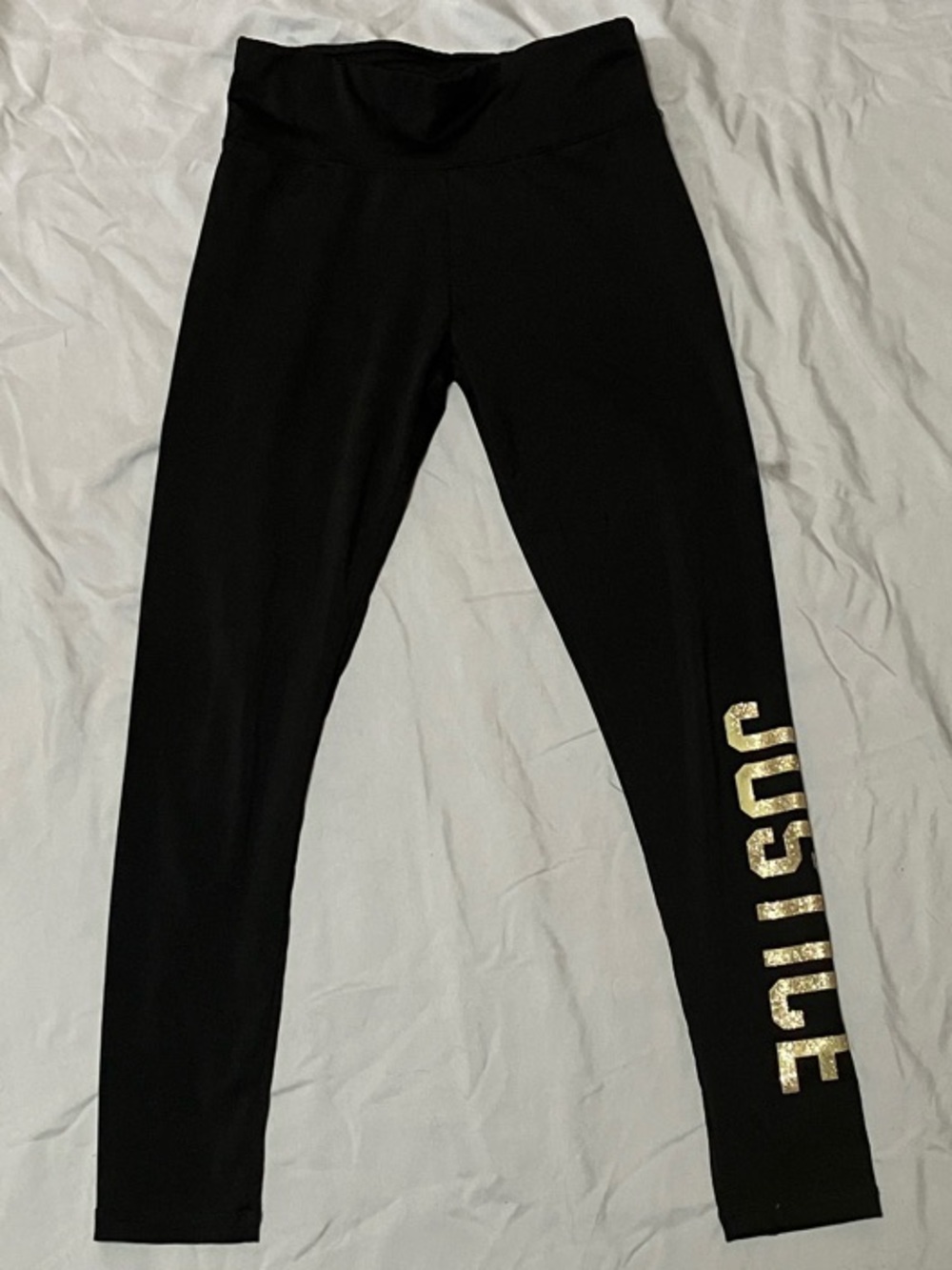 Justice Black Leggings with Gold Logo Print